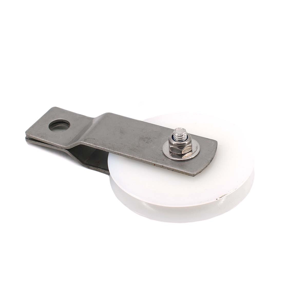 2 1/2" white pulley with stainless steel straps and hardware