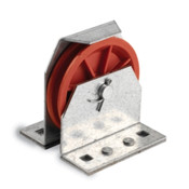 3 1/2" vertical fiberglass reinforced red nylon sheave pulley with heavy duty zinc plated bracket