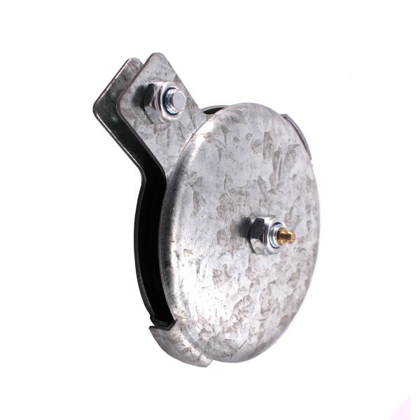 4 1/2" deep groove cast bearing pulley with heavy duty zinc plated shields, straps and bolts